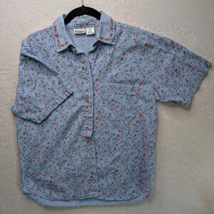 Vintage Capacity Short Sleeved Floral Print Button Up Top Size M